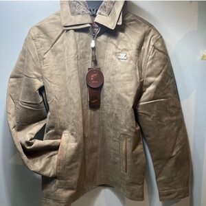 Men's Beige Suede Jacket with Logo